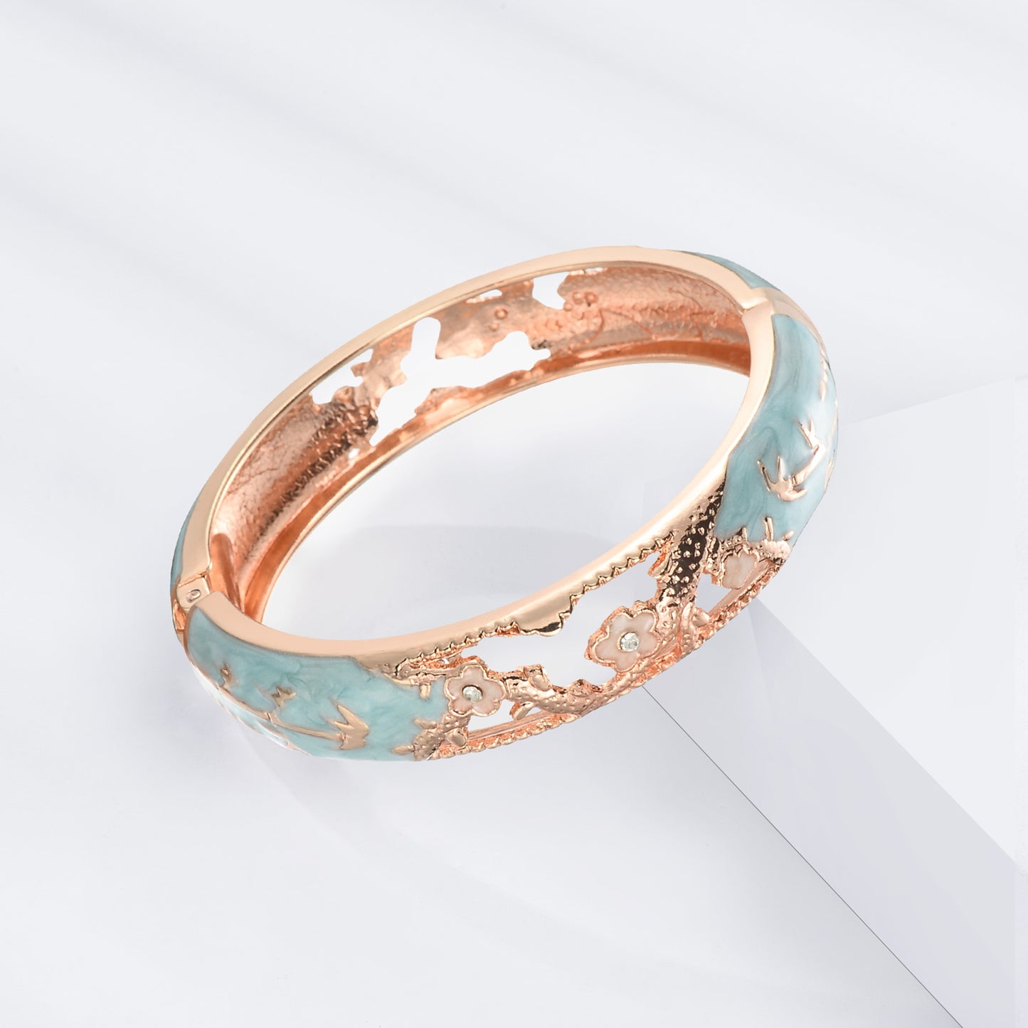 UJOY Fashion Cloisonne Bracelets Gold Plated Butterfly Filigree Enameled Womens Gifts Bangles Spring Hinged