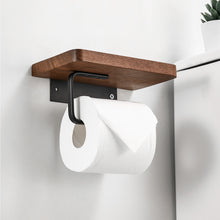 Load image into Gallery viewer, SARIHOSY Wooden Toilet Paper Holder Black Walnut Roll Paper Storage Rack Roll Paper Accessories With Mobile Phone Storage Rack 115-C