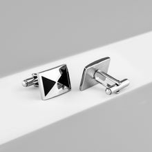 Load image into Gallery viewer, UJOY Silver Color with Black Triangles Men&#39;s Jewelry Cufflinks for Shirts for Weddings, Business, Dinner