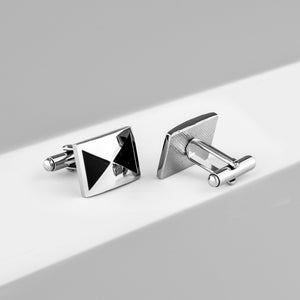 UJOY Silver Color with Black Triangles Men's Jewelry Cufflinks for Shirts for Weddings, Business, Dinner