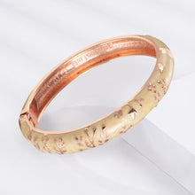 Load image into Gallery viewer, UJOY Vintage Cloisonne Bracelets Cuff Golden Metal Bangles Indian Flower Red Enameled Jewelry Cuff Bangles