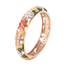 Cargar imagen en el visor de la galería, UJOY Bangles 6 Pcs Enamel Jewelry Different Colors Set Flower Gold Engraved Cloisonne Bracelets Pack in a Box 6 PCS