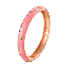 Cargar imagen en el visor de la galería, UJOY Bangles 5 Pcs Enamel Jewelry Different Colors Set Flower Gold Flower Engraved Cloisonne Bracelets Pack in a Box 5 PCS