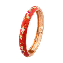 Cargar imagen en el visor de la galería, UJOY Bangles 5 Pcs Enamel Jewelry Different Colors Set Flower Gold Flower Engraved Cloisonne Bracelets Pack in a Box 5 PCS