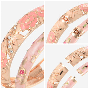UJOY Women Multi-Colors Cloisonne Bracelet Gold Plated Flower Hollowed Enameled Hinged Cuff Bangles Jewelry Gift