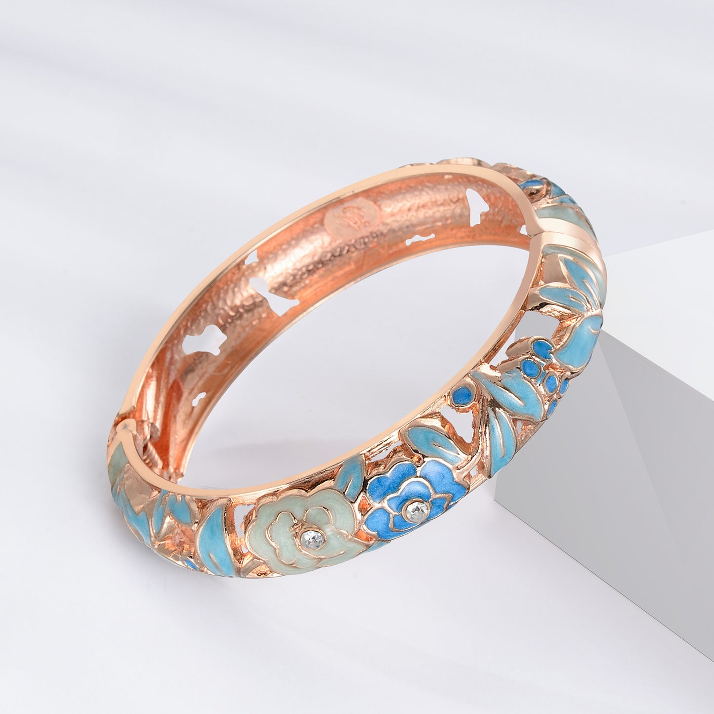 UJOY Womens Multi-Colors Cloisonne Bracelet Gold Plated Flower Hollowed Enameled Hinged Cuff Bangles