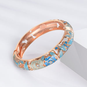 UJOY Womens Multi-Colors Cloisonne Bracelet Gold Plated Flower Hollowed Enameled Hinged Cuff Bangles