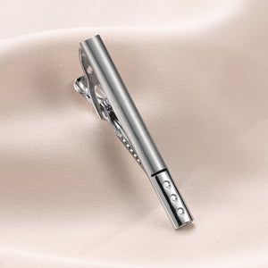 UJOY Tie Clips for Men, 3 Pcs Tie Bars Pinch Clip Set Silver Black 2.3 Inches Business Shirt Necktie Parts