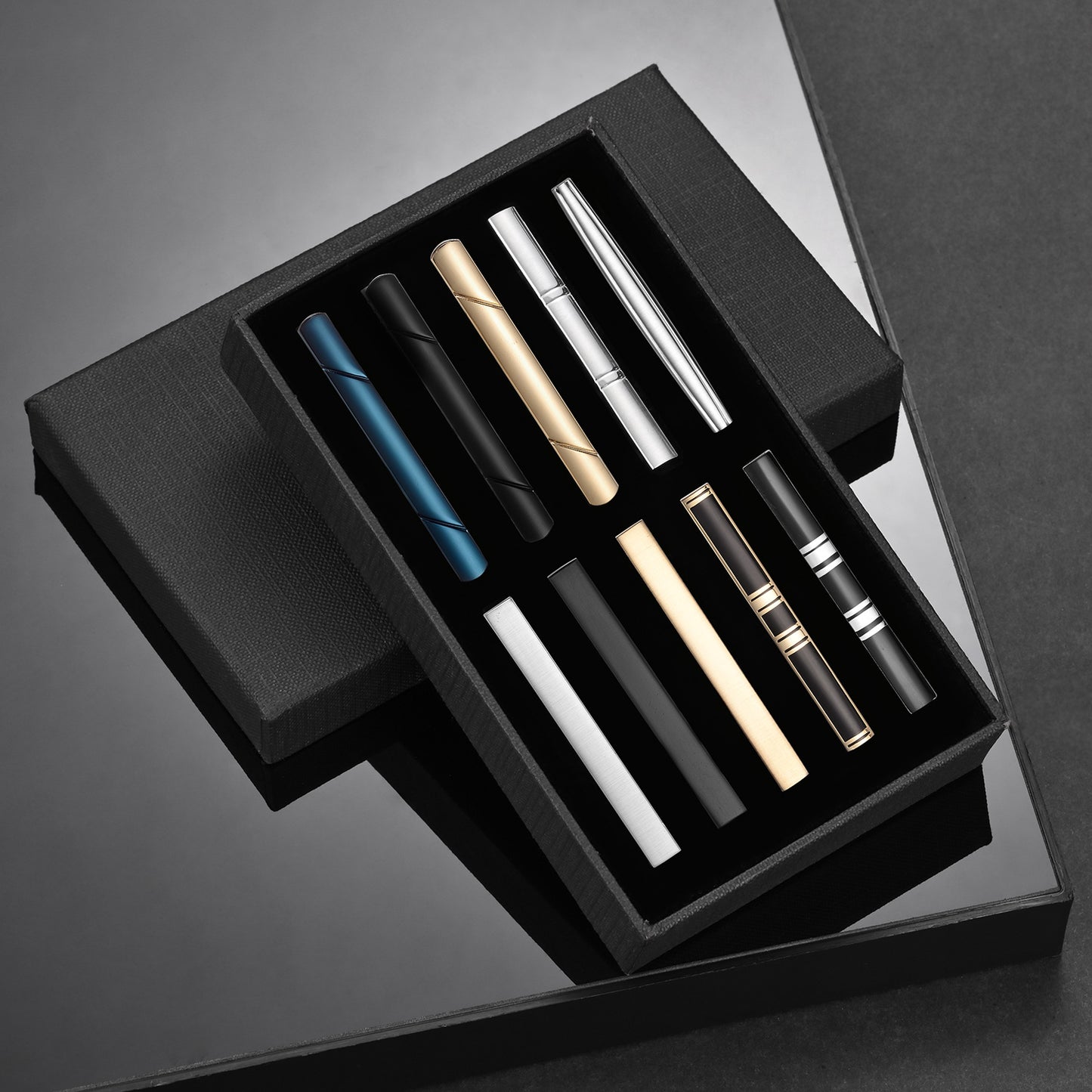 UJOY Tie Clips Set for Men Tie Bar Clip Black Silver-Tone Gold-Tone for Wedding Business with Gift Box