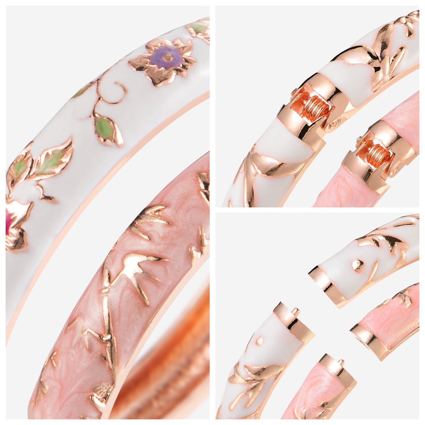 UJOY Cloisonne Bracelet Flower Gold Hinge Indian Cuff Bangle Enameled Jewelry Bracelets for Women Gift