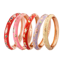 Cargar imagen en el visor de la galería, UJOY Bangles 5 Pcs Enamel Jewelry Different Colors Set Flower Gold Flower Engraved Cloisonne Bracelets Pack in a Box 5 PCS