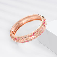 Cargar imagen en el visor de la galería, UJOY Womens Multi-Colors Cloisonne Bracelet Gold Plated Flower Hollowed Enameled Hinged Cuff Bangles