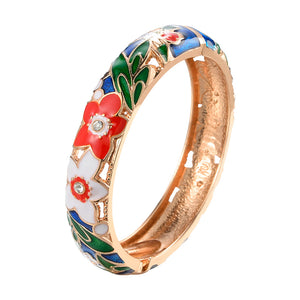 UJOY Different Colors Enamel Jewelry Set Golden Rose Flower Engraved 7 PCS Cloisonne Bracelets in a Box