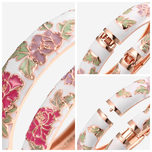 UJOY Cloisonne Bangles Gorgeous Flowers Set Enameled Gold Plated Handcrafted Bracelets Jewelry