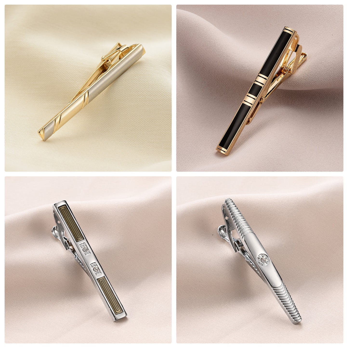 UJOY Tie Clips for Men, 8 Pcs Tie Bars Pinch Clip Set Silver Black 2.3 Inches Business Shirt Necktie Parts