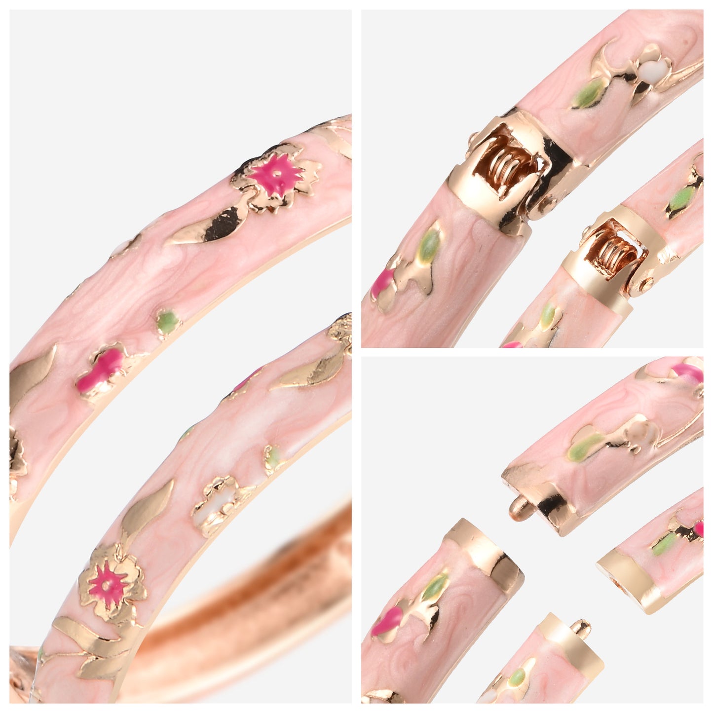 UJOY Cloisonne Bracelet Butterfly Gold Hinge Indian Cuff Bangle Enameled Jewelry Flower Bracelets for Women