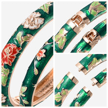 Cargar imagen en el visor de la galería, UJOY Handcrafted Cloisonne Bangle Bracelets Golden Butterfly Enamel Metal Handcuff Jewelry Set Box Gift for Women