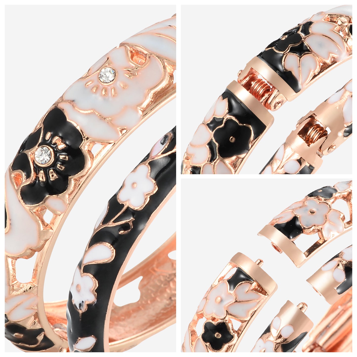 UJOY Womens Multi-Colors Cloisonne Bracelet Gold Plated Flower Hollowed Enameled Hinged Cuff Bangles