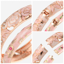 Cargar imagen en el visor de la galería, UJOY Fashion Cloisonne Bracelets Gold Plated Rose Filigree Enameled Womens Gifts Cuff Bangles