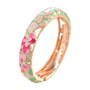 UJOY Different Colors Enamel Jewelry Set Golden Flower Engraved 9 PCS Cloisonne Bracelets in a Box
