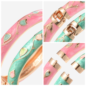 UJOY Handcrafted Cloisonne Bangle Bracelets Golden Butterfly Enamel Metal Handcuff Jewelry Set Box Gift for Women