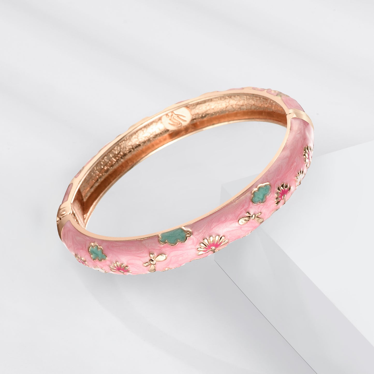 UJOY Womens Multi-Colors Cloisonne Bracelet Gold Plated Flower Hollowed Enameled Hinged Cuff Bangles Jewelry