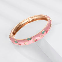 Cargar imagen en el visor de la galería, UJOY Womens Multi-Colors Cloisonne Bracelet Gold Plated Flower Hollowed Enameled Hinged Cuff Bangles Jewelry