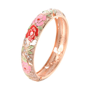 UJOY Bangles 6 Pcs Enamel Jewelry Different Colors Set Flower Gold Engraved Cloisonne Bracelets Pack in a Box 6 PCS