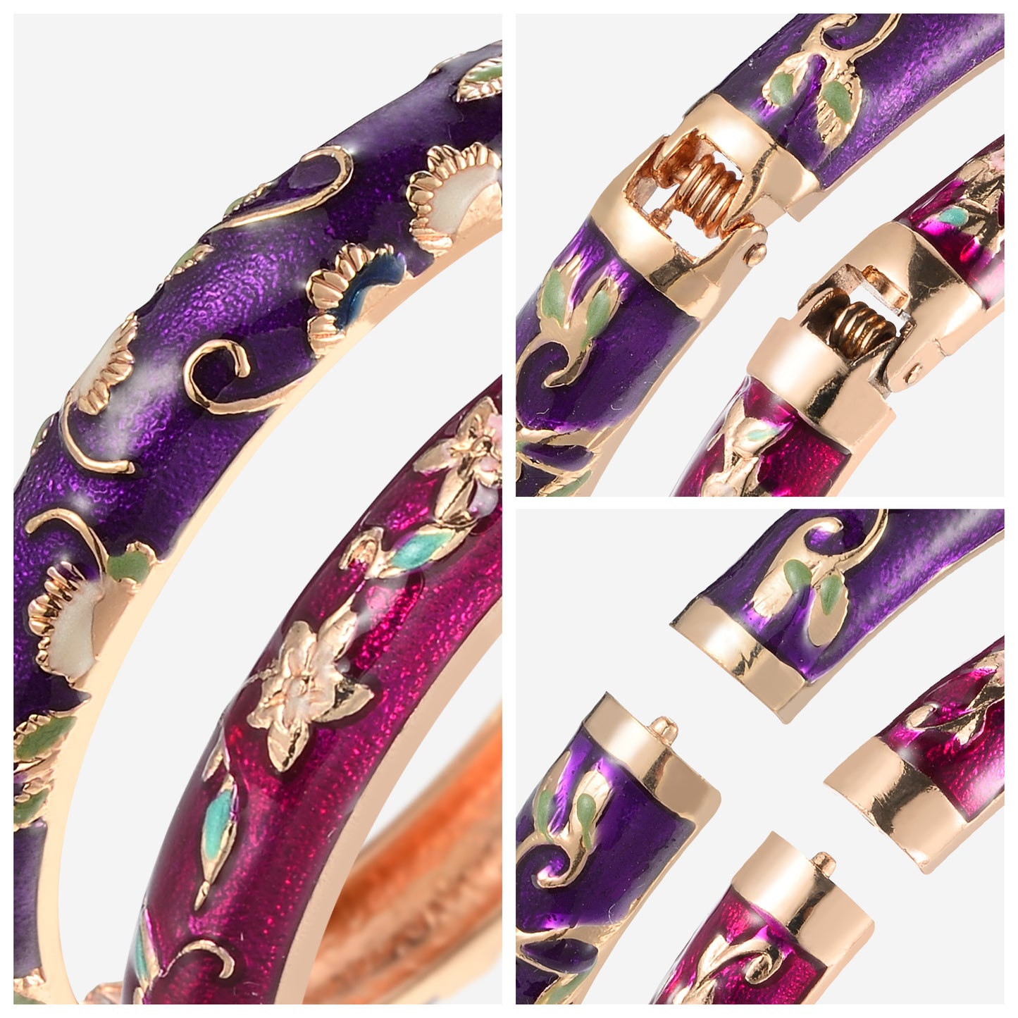UJOY Designer Indian Style Cloisonne Bracelets Openable Cuff Enameled Bangles Set Jewelry Gift for Women