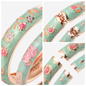 UJOY Cloisonne Bangles Gorgeous National Floral Panda Set Enameled Gold Plated Handcrafted Bracelets Jewelry