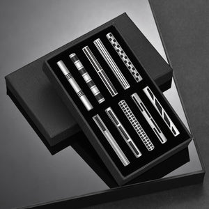UJOY 10pcs Set Enamel Black Siver Tie Bar Pin Clips in Gift Box