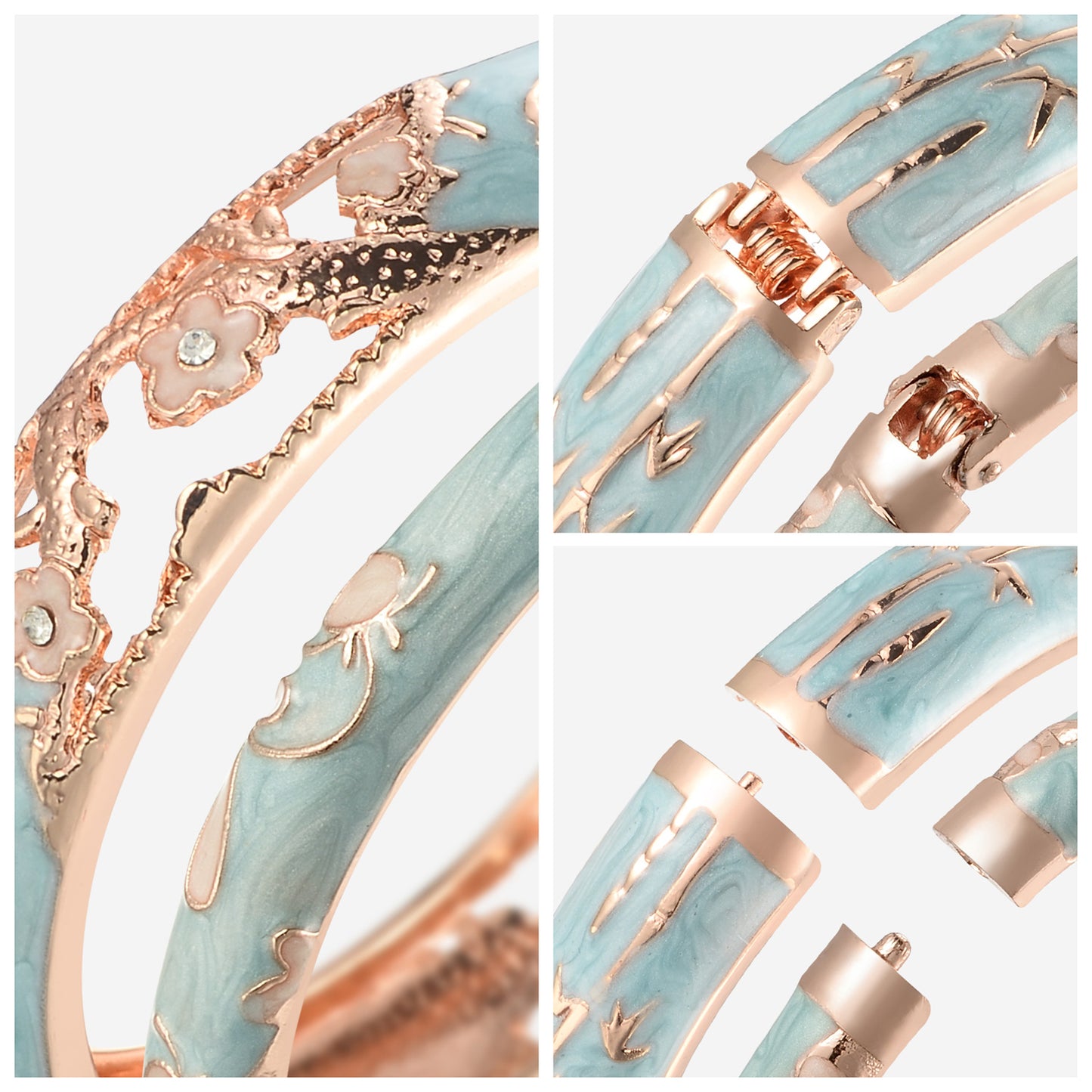 UJOY Fashion Cloisonne Bracelets Gold Plated Butterfly Filigree Enameled Womens Gifts Bangles Spring Hinged