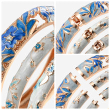 Load image into Gallery viewer, UJOY Womens Multi-Colors Cloisonne Bracelet Gold Plated Flower Hollowed Enameled Hinged Cuff Bangles