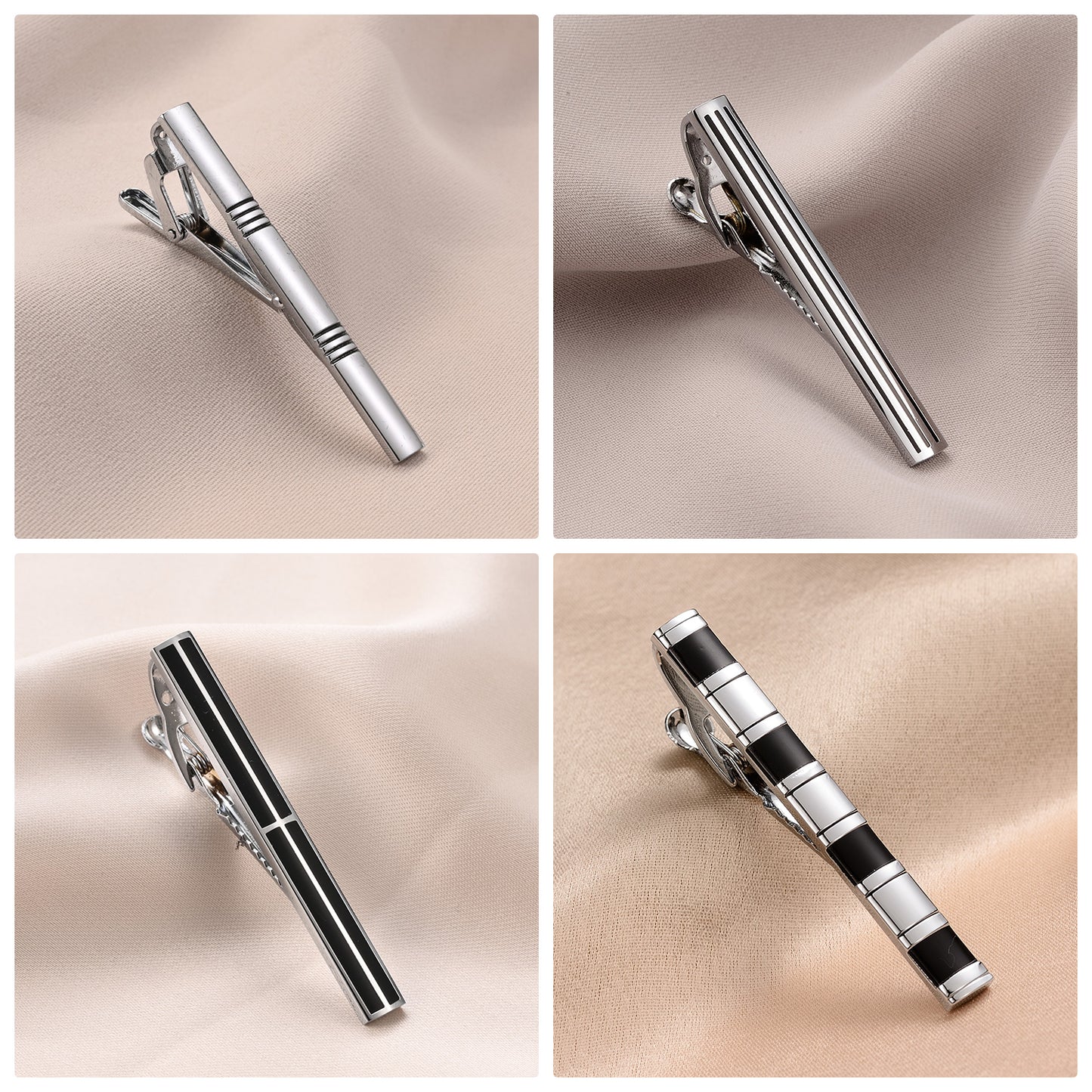 UJOY 10pcs Set Enamel Black Siver Tie Bar Pin Clips in Gift Box