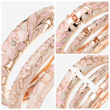 Load image into Gallery viewer, UJOY Womens Multi-Colors Cloisonne Bracelet Pink Gold Plated Flower Hollowed Enameled Hinged Cuff Bangles