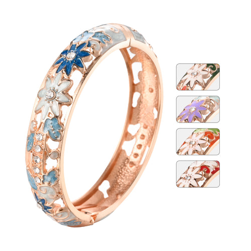 UJOY Bangles 6 Pcs Enamel Jewelry Different Colors Set Flower Gold Engraved Cloisonne Bracelets Pack in a Box 6 PCS