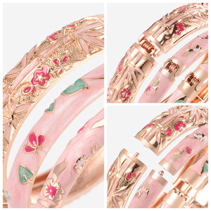 UJOY Womens Multi-Colors Cloisonne Bracelet Gold Plated Flower Hollowed Enameled Hinged Cuff Bangles