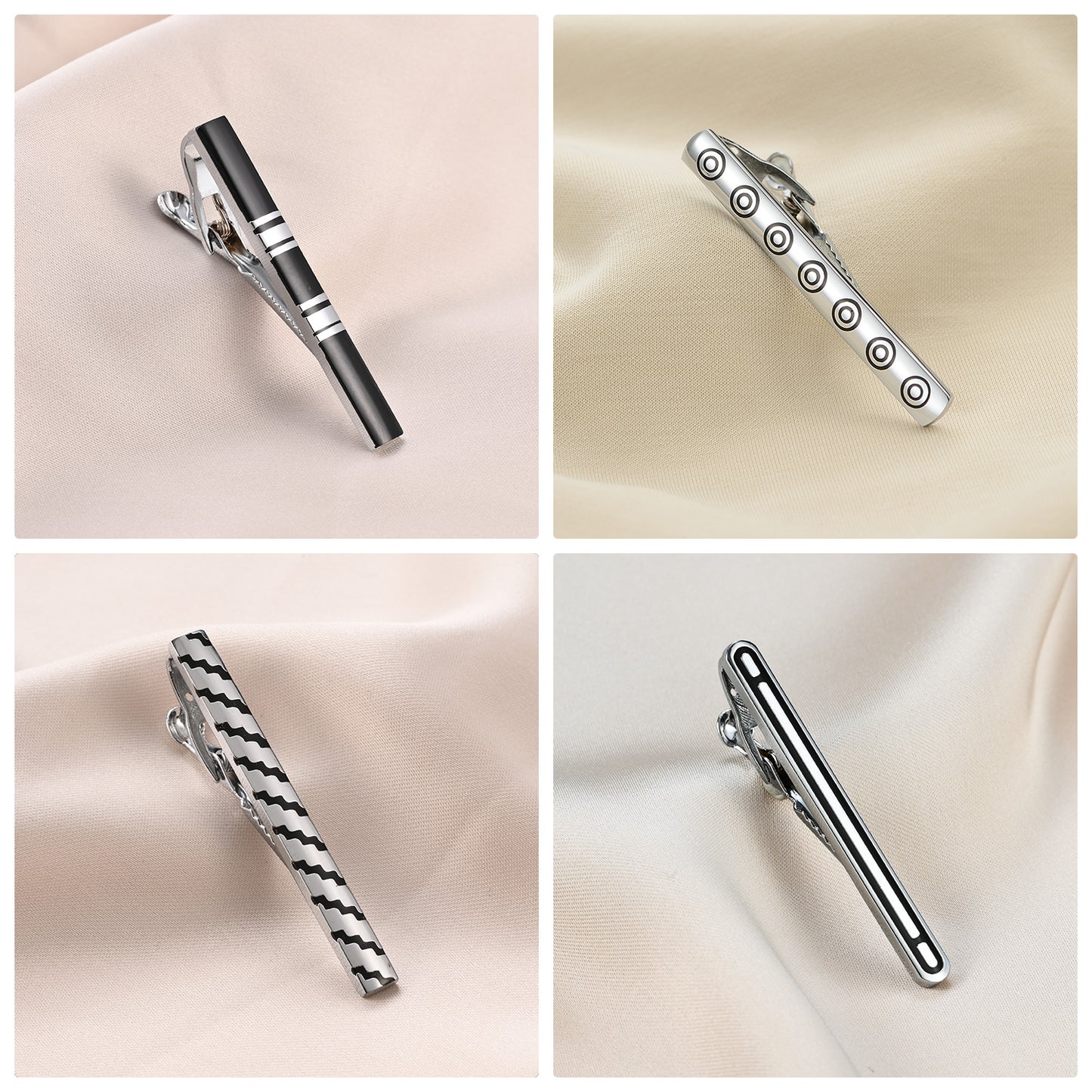 UJOY Tie Clips Set for Men Tie Bar Clip Black Silver-Tone Gold-Tone for Wedding Business with Gift Box