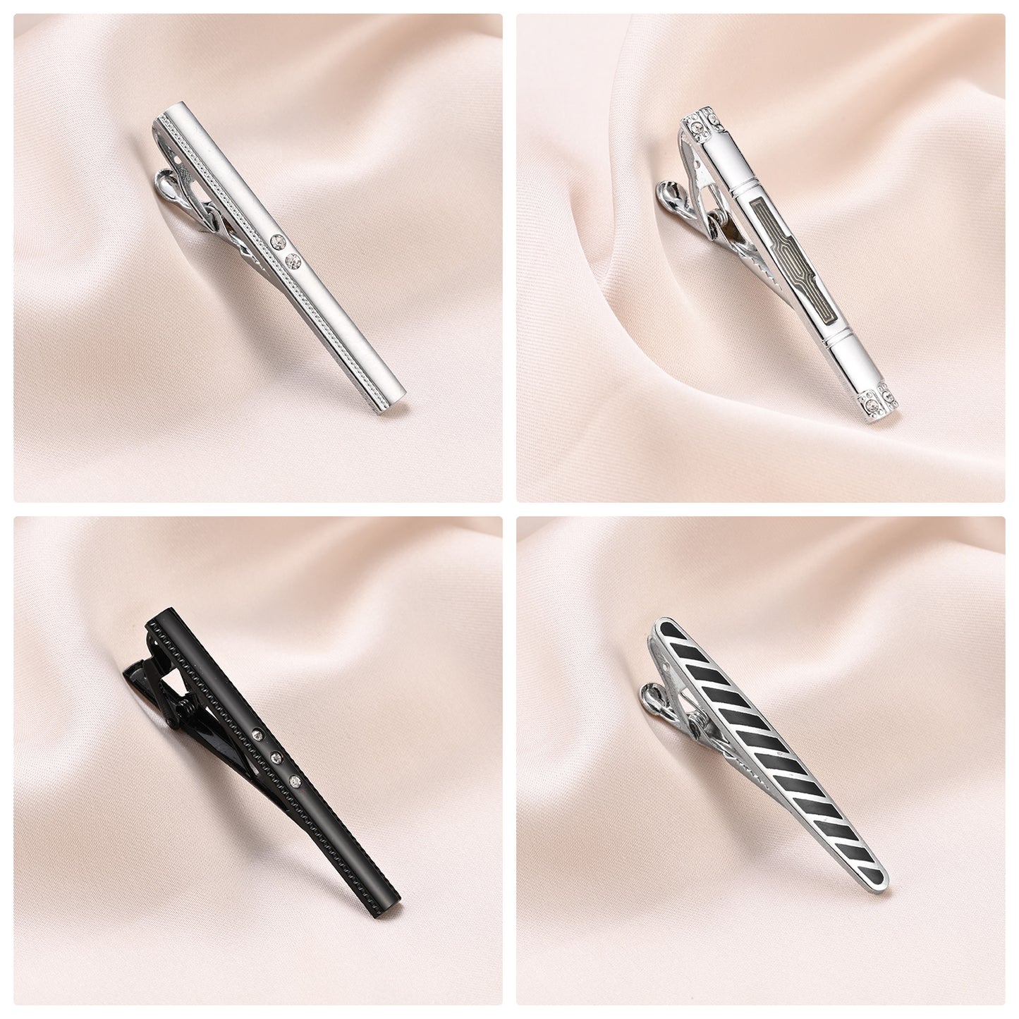 UJOY Tie Clips Set for Men Tie Bar Clip Black Silver-Tone Gold-Tone for Wedding Business with Gift Box