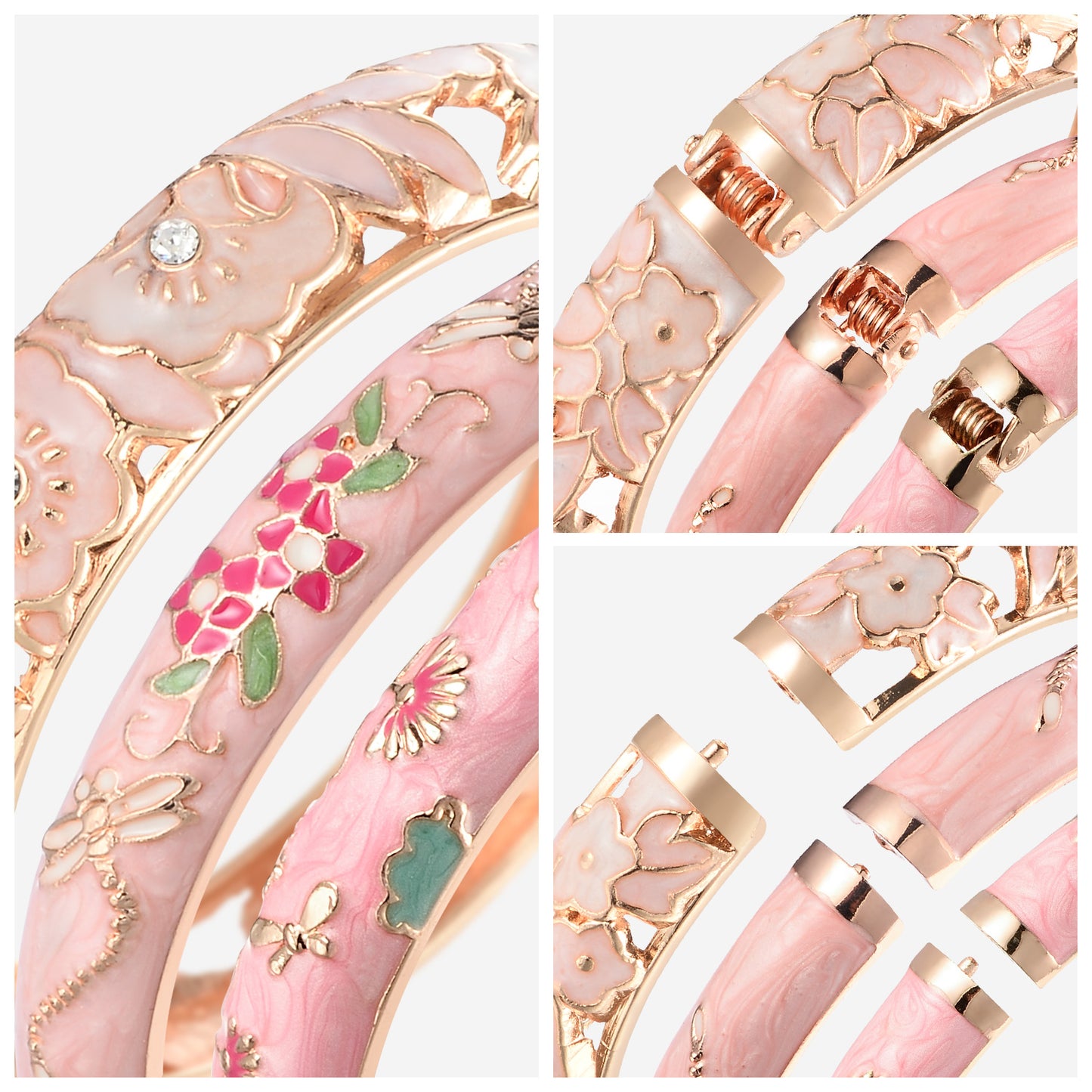 UJOY Womens Multi-Colors Cloisonne Bracelet Gold Plated Flower Hollowed Enameled Hinged Cuff Bangles Jewelry
