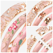 Cargar imagen en el visor de la galería, UJOY Womens Multi-Colors Cloisonne Bracelet Gold Plated Flower Hollowed Enameled Hinged Cuff Bangles Jewelry