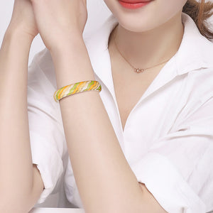 UJOY Bangles Enamel Jewelry Set Rose Gold Engraved Cloisonne Bracelets Pack in a Box