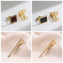 Cargar imagen en el visor de la galería, UJOY Cufflinks and Tie Clips Set Enamel Gold Silver Plated Classic Design in Gift Box