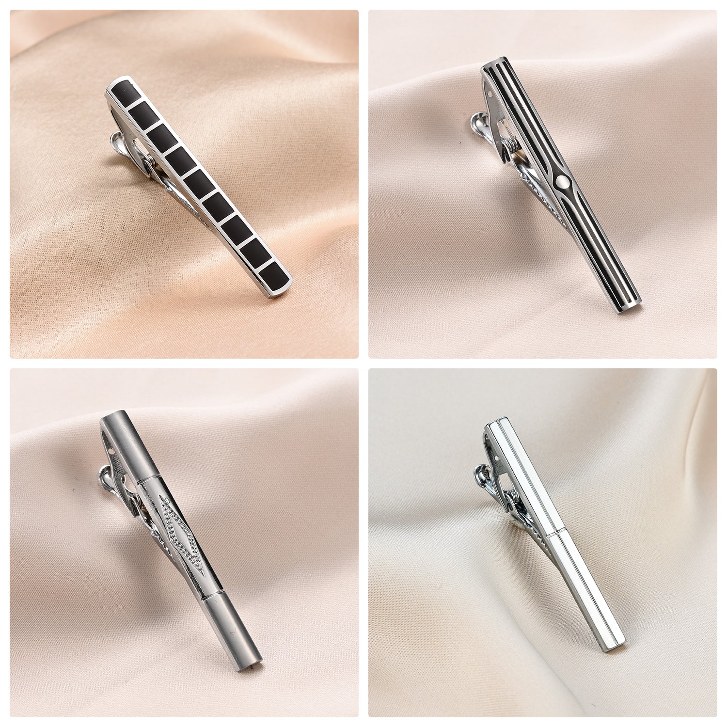 YOITEA 4 Pcs Tie Clips for Men Tie Bar Clip Set for Regular Ties Necktie  Wedding Business Clips 