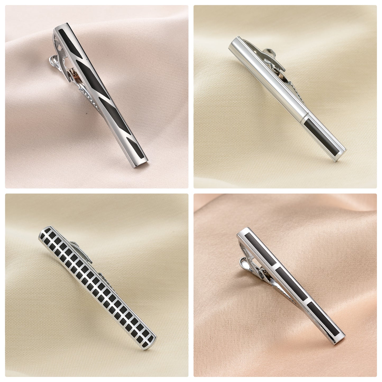 UJOY 10pcs Set Enamel Black Siver Tie Bar Pin Clips in Gift Box