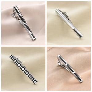 UJOY 10pcs Set Enamel Black Siver Tie Bar Pin Clips in Gift Box