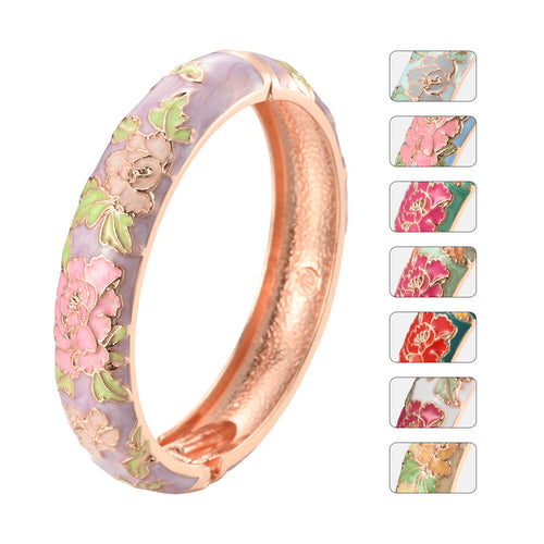 UJOY Different Colors Enamel Jewelry Set Golden Flower Engraved 8 PCS Cloisonne Bracelets in a Box