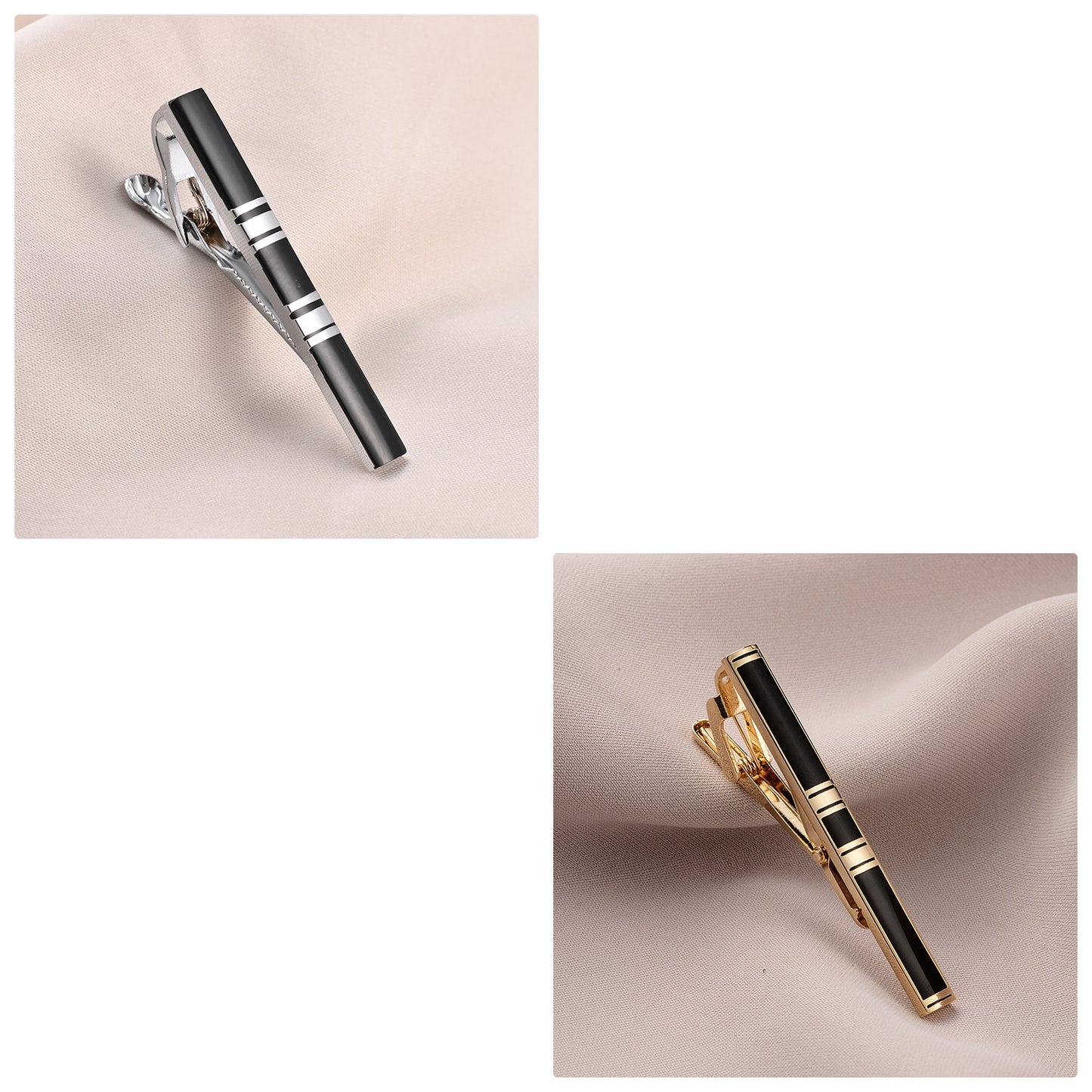 UJOY Tie Clips Set for Men Tie Bar Clip Black Silver-Tone Gold-Tone for Wedding Business with Gift Box