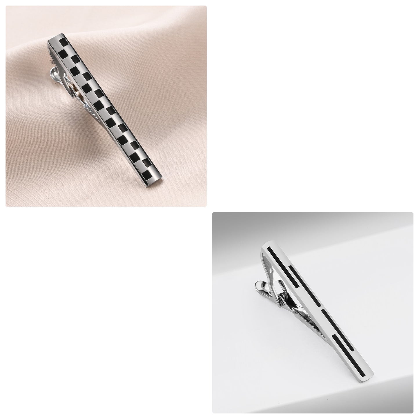 UJOY 10pcs Set Enamel Black Siver Tie Bar Pin Clips in Gift Box