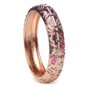 UJOY Gold Tone Bracelet Bangle Hinge Enamel Pink Rose Vintage Women's Birthday Gift 55C34